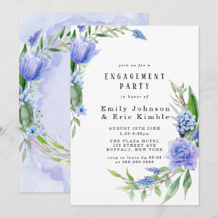 Invitation Violet Dusty Blue Hyacinth Peony Party