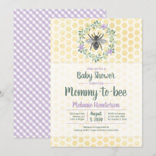 Invitation violet, en vichy, maman à être baby shower