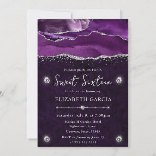 Invitation Violet et Argent Paillettes d'agate 16 ans douce f