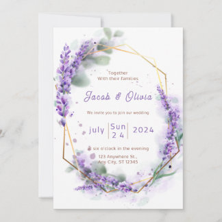 Invitation Violet et blanc avec Lavender Wreath Mariage Invi