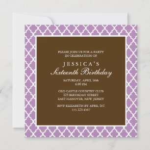 Invitation Violet et Brown élégant Quatrefoil Anniversaire