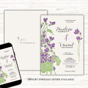 Invitation Violet Fleurs Letterpress Style Mariage