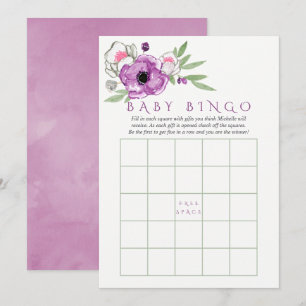 Invitation Violet floral et Baby shower d'âge Bingo bébé