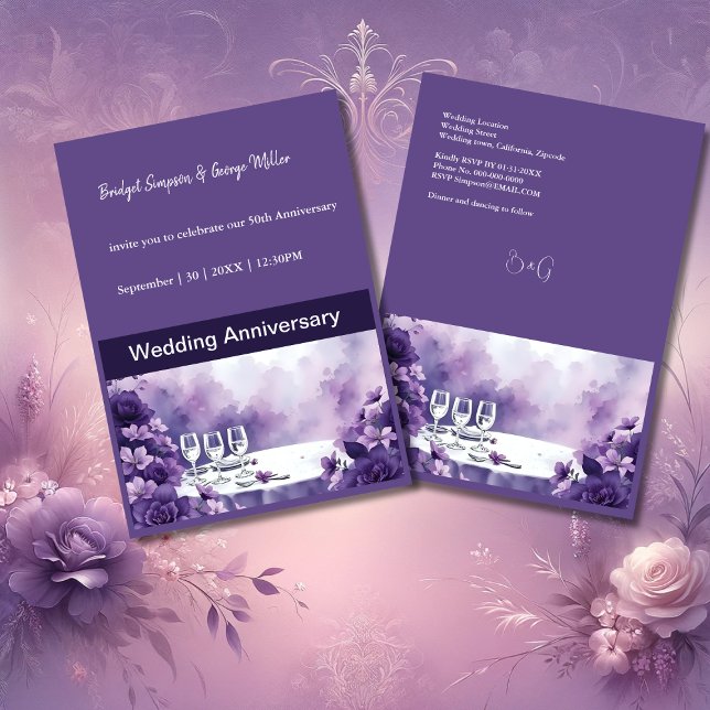 Invitation Violet Floral Mariage avec Paris Tour Eiffel Vue (Créateur téléchargé)