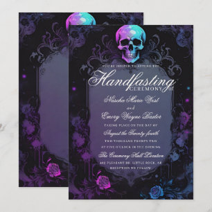Invitation Violet foncé Gothique clair Floral Crâne poignant