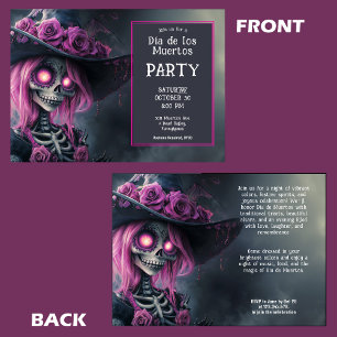 Invitation 💀 Violet La Calavera en casquette avec fleurs