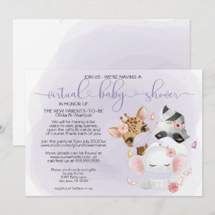Invitation Violet mignon animaux dans les masques Baby shower