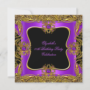 Invitation Violet Or Jaune Noir Anniversaire Fête Léopard