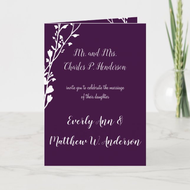 Invitation Violet ou couleur Mariage floral (Devant)