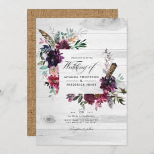Invitation Violet Plum Floral QR Code RSVP Mariage de Bohême