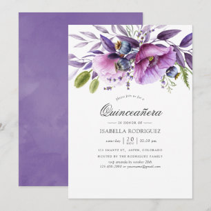 Invitation Violet Poppy Floral Quinceañera