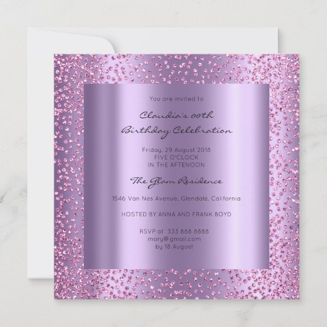 Invitation Violet rose Confetti Fête des mariées Anniversaire (Devant)