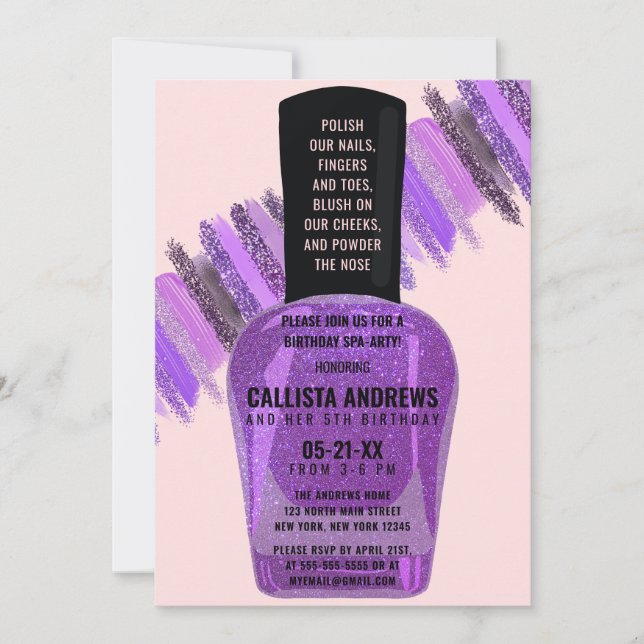 Invitation Violet rose Parties scintillant clou Spa polonais  (Devant)