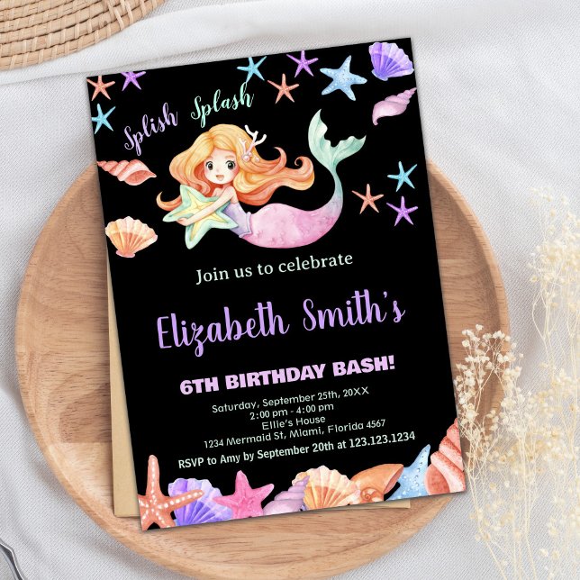 Invitation Violet rose sous la mer Sirène Anniversaire (Pink Purple Under the sea Mermaid Birthday Invitation)