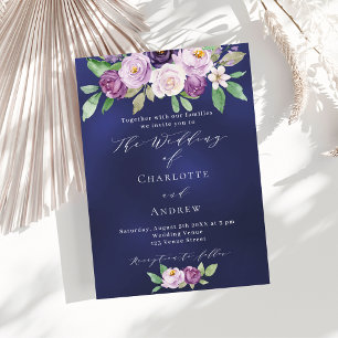 Invitation Violet rose violet violet fleuri bleu marine luxe 