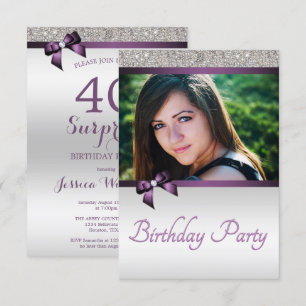 Invitation Violet & Silver Photo Surprise Anniversaire