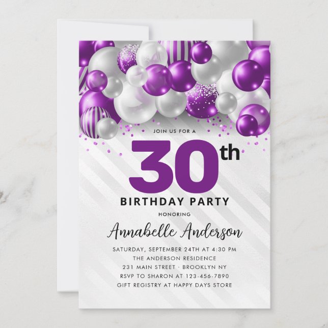Invitation Violet violet argent Parties scintillant de ballon (Devant)