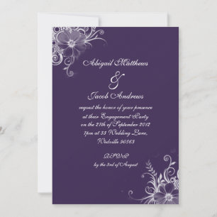 Invitation Violet Violet Et Fleurs Blanches : Partie D'Engage