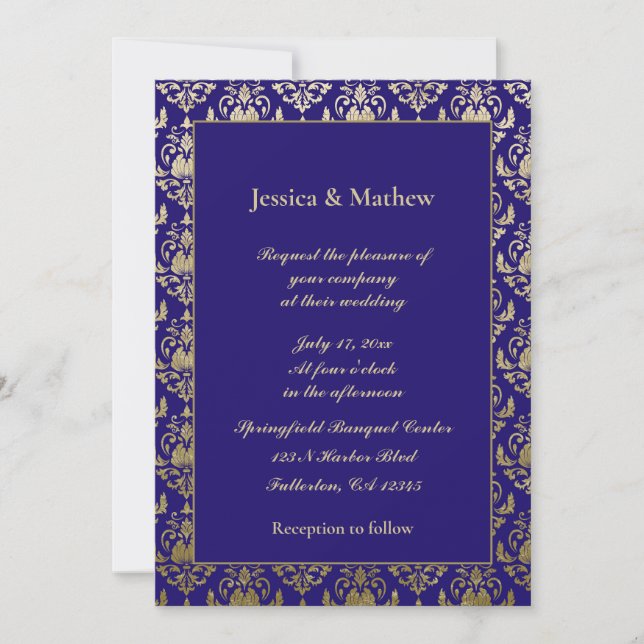 Invitation Violet violet et Motif or | Mariage moderne (Devant)