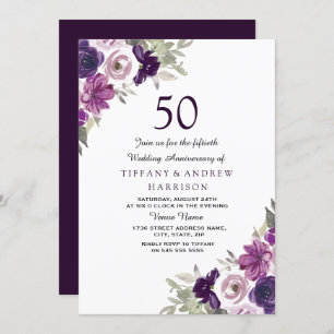 Invitation Violet violet Floral 50e anniversaire de Mariage