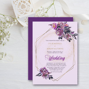 Invitation Violet violet Floral Gold Frame Mariage