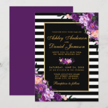 Violet violet Floral or noir rayures Mariage BP