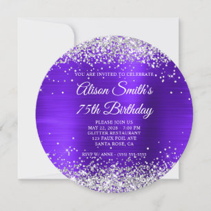 Invitation Violet Violet Foncé Pailleté Argent 75e Anniversai