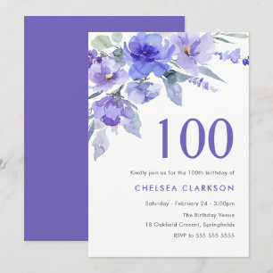 Invitation Violet violet & lavande 100e fête d'anniversaire