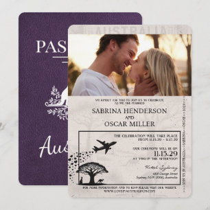 Invitation Violet violet Mariage du passeport australien