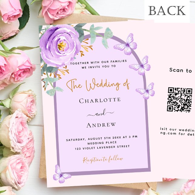 Invitation Violet violet rose arc floral QR RSVP mariage (Créateur téléchargé)