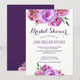 Invitation Violet violet rose des pivoines bouquet douche nup