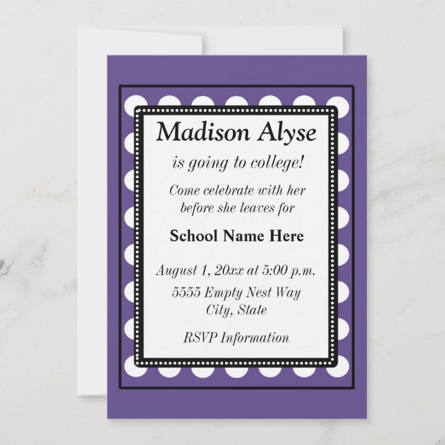Invitation violette avec points blancs pour le dép (Devant)