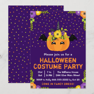 Invitation violette pour une soirée déguisée sur l