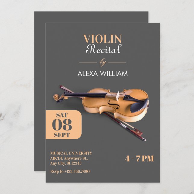 Invitation Violon minimaliste moderne (Devant / Derrière)