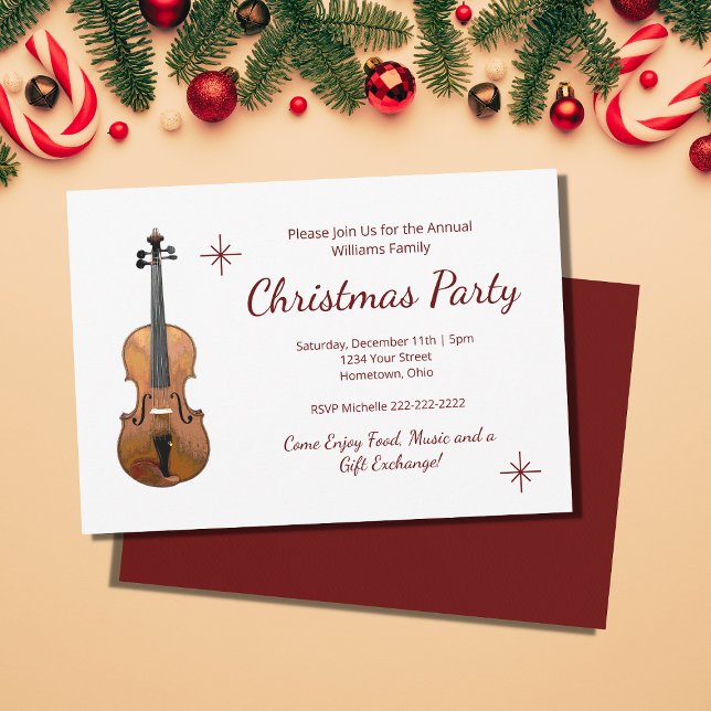 Invitation Violon musical élégant Fête traditionnelle de Noël (Créateur téléchargé)