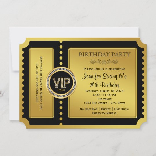 Invitation Vip Golden Ticket Fete D Anniversaire Zazzle Ch