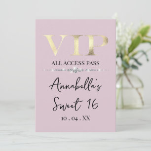 Invitation VIP Or en Glamour sur Fond Rose