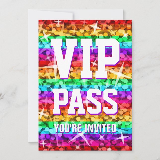 Invitation "VIP PASS" de Glitz Rainbow Stripe (Devant)