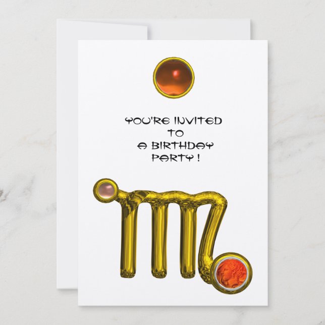 INVITATION VIRGO /GOLD ZODIAC SIGNE JEWEL BLANC ANNIVERSAIRE (Devant)