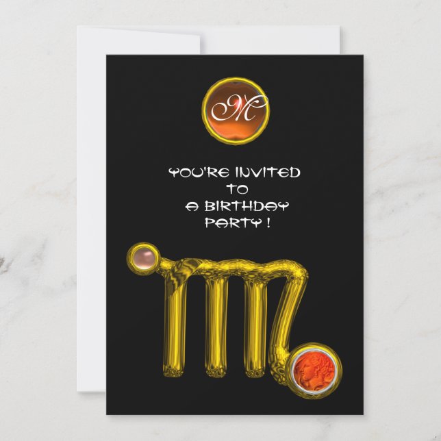 INVITATION VIRGO /GOLD ZODIAC SIGNE JEWEL NOIR ANNIVERSAIRE (Devant)
