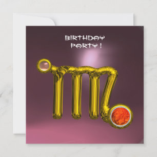INVITATION VIRGO/GOLD ZODIAC SIGNE JEWEL PINK ANNIVERSAIRE
