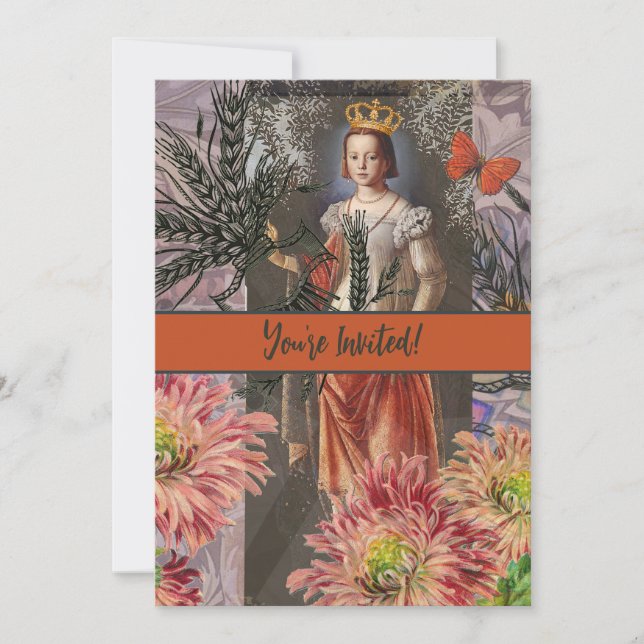 Invitation Virgo Woman Portrait Antique Coloré Riche (Devant)