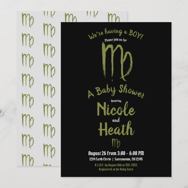 Invitation VIRGO Zodiac été automne Baby shower d'astrologie (Devant / Derrière)