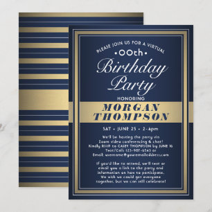Invitation Virtual Any Anniversaire Marine Blue Gold & White 