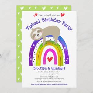 Invitation Virtual Birth Jote Sloth Boho Rainbow Modern