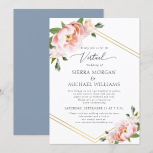 Invitation Virtual Blush Floral Gold Dusty Mariage bleu