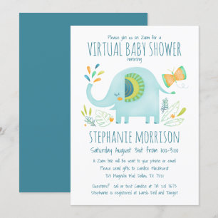 Invitation Virtual Elephant Blue Boy mignon Baby shower Jungl