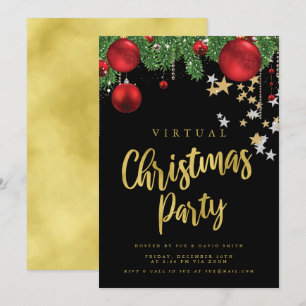 Invitation VIRTUAL Gold Red Black Christmas Holiday Party