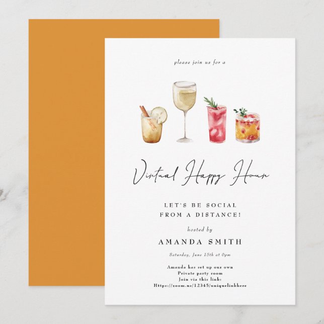 Invitation Virtual Happy Hour Cocktail Party Distance sociale (Devant / Derrière)