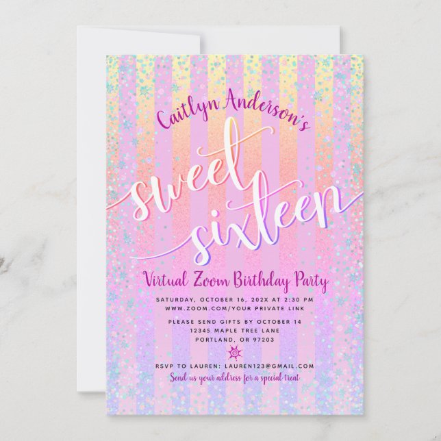 Invitation Virtual Rainbow Ombre Sweet sixteen Fille d'annive (Devant)